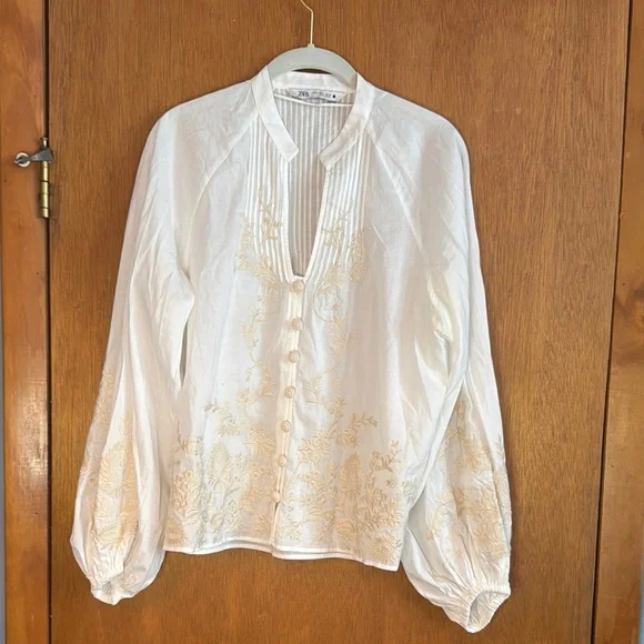 Zara White Embroidered Blouse - Picture 1 of 9